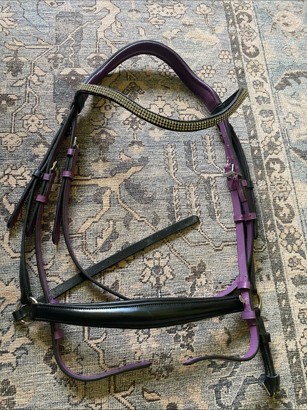 Purple and Black Leather Bridle full horse size